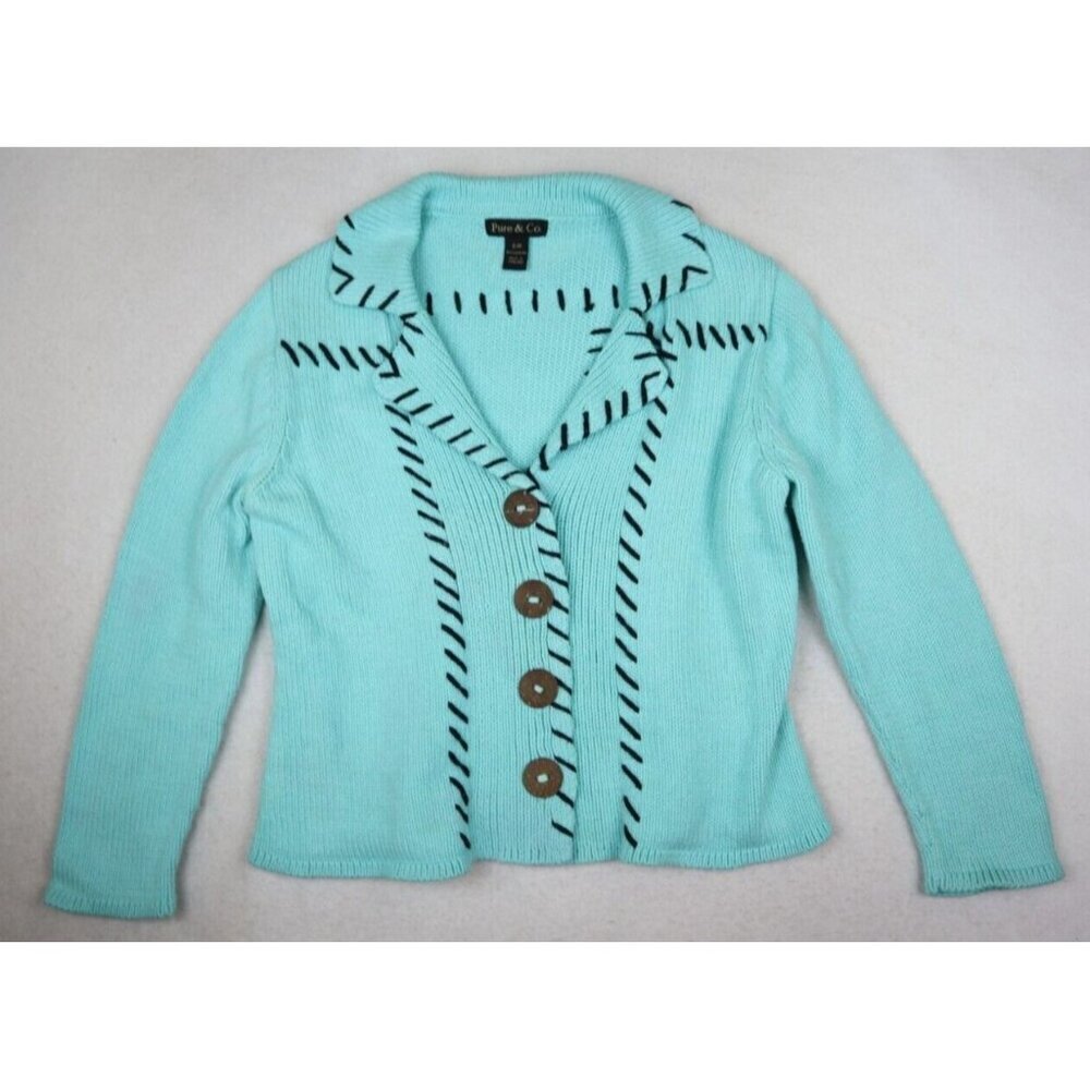 PURE & CO - WOMEN'S MINT GREEN COTTON CHUNKY CARDIGAN SWEATER - SIZE S